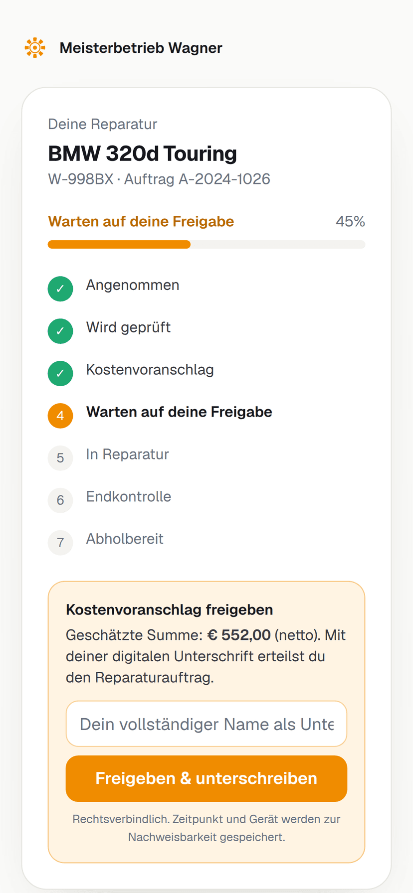 Kunden-Portal: Reparatur live verfolgen, mit Fotos